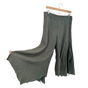 Cotton Flower Olive Green Wide Leg Cotton Pants Handmade Boho Hippie Yoga M